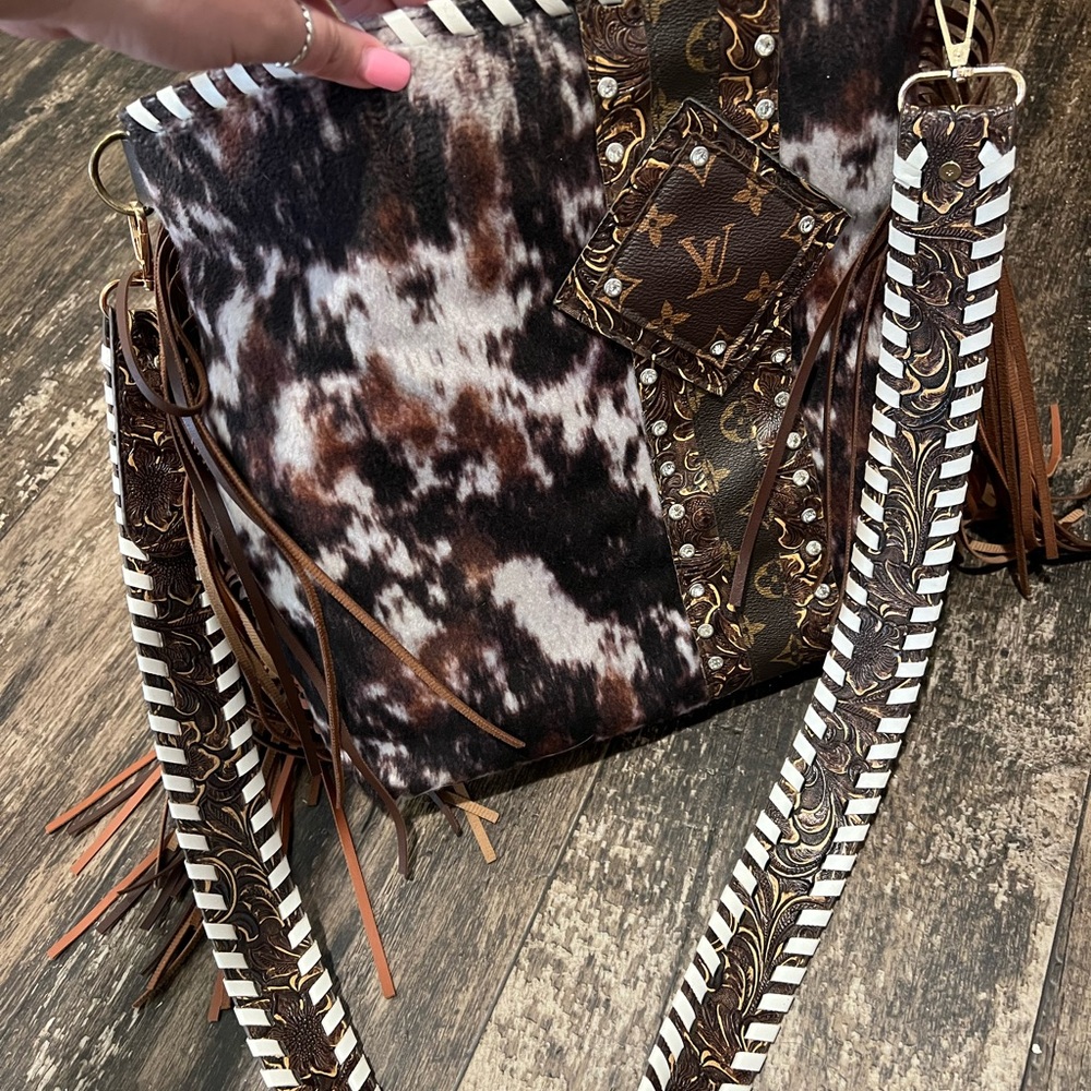 Cow Print LV Fringe Purse - Picture 2 of 4
